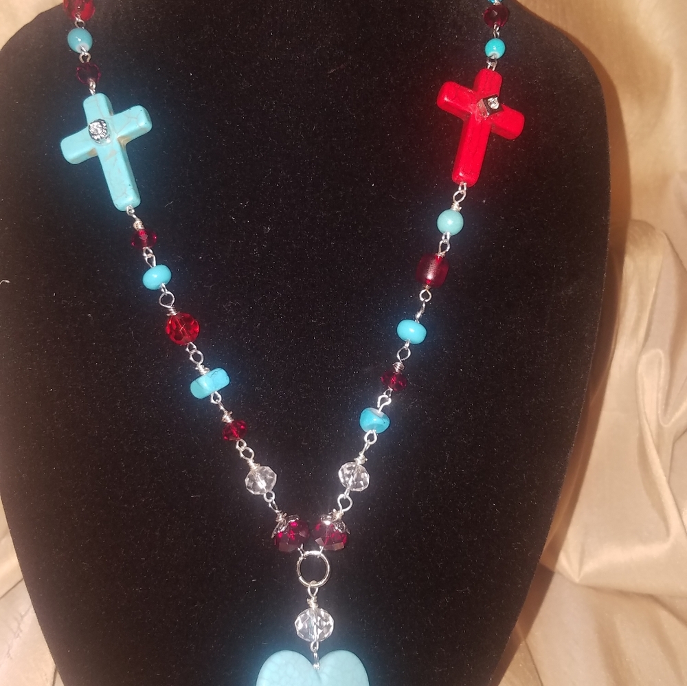 Burgundy & Turquoise Tassel Necklace